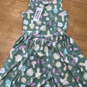 Dot Dot Smile Green Dress with Floral and Mushroom Print